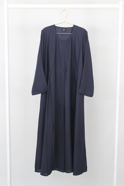 Front Closed Pleated Button Abaya Fawn
