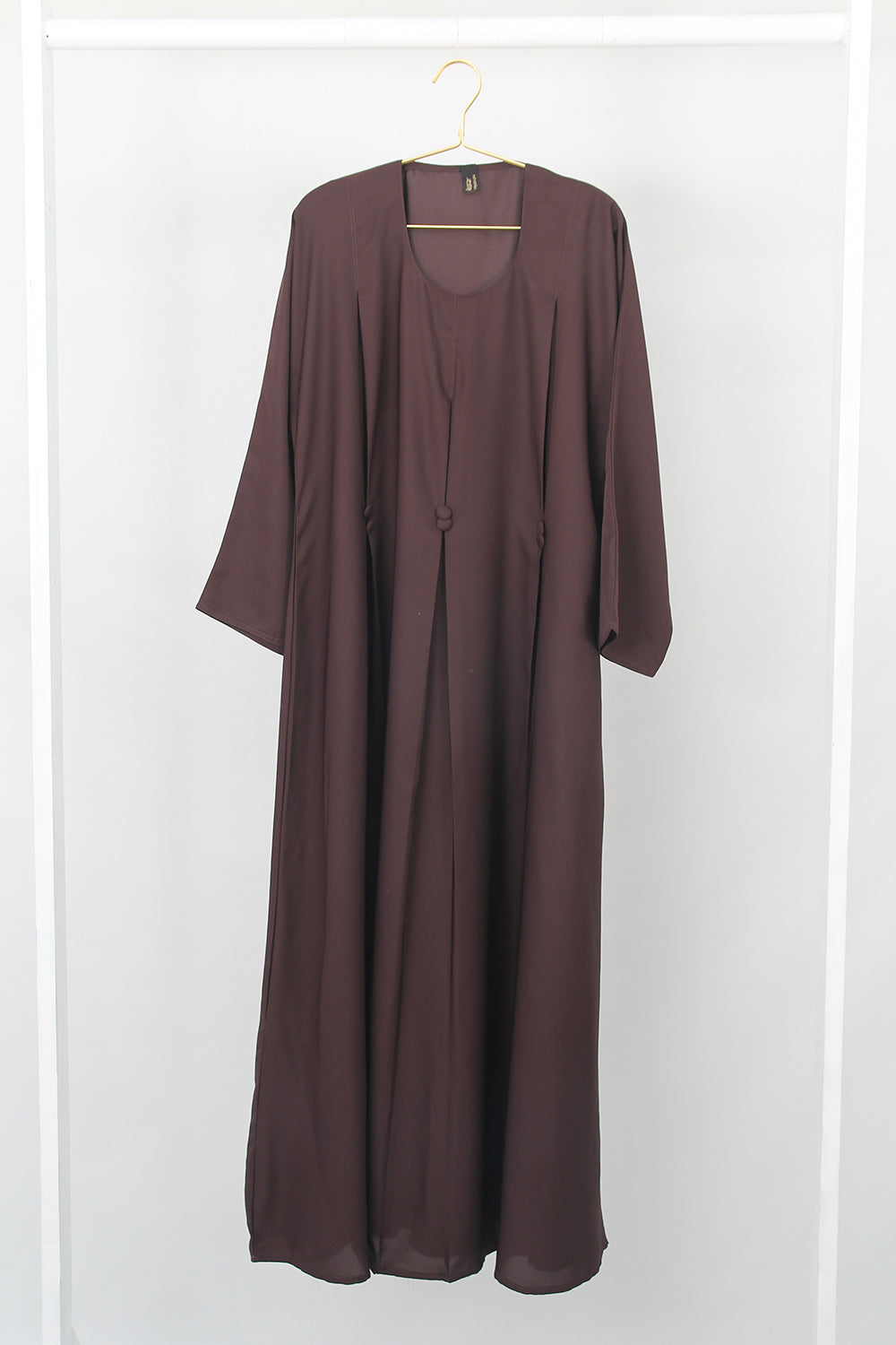 Front Closed Pleated Button Abaya Fawn