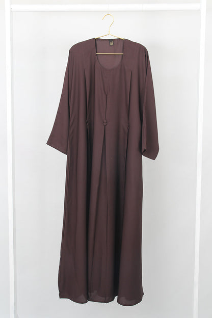 Front Closed Pleated Button Abaya Fawn