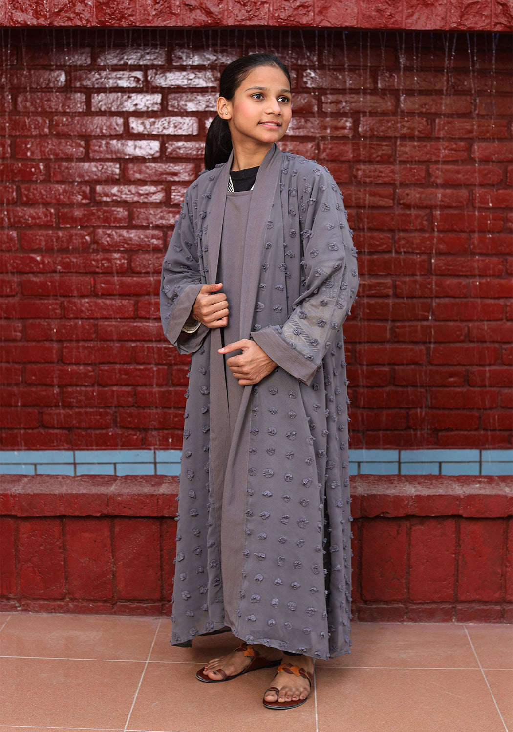 Kids Double Layered Grey Abaya