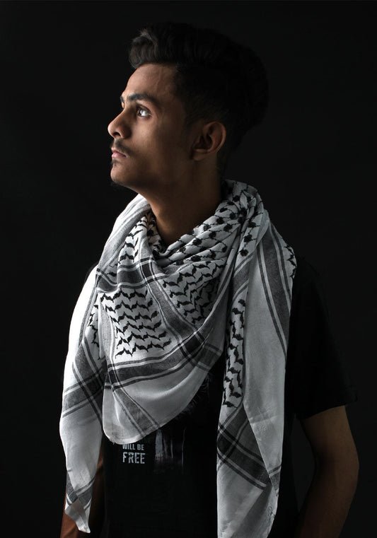 BLACK ARAB KEFFIYEH SCARF - EMBROIDERED