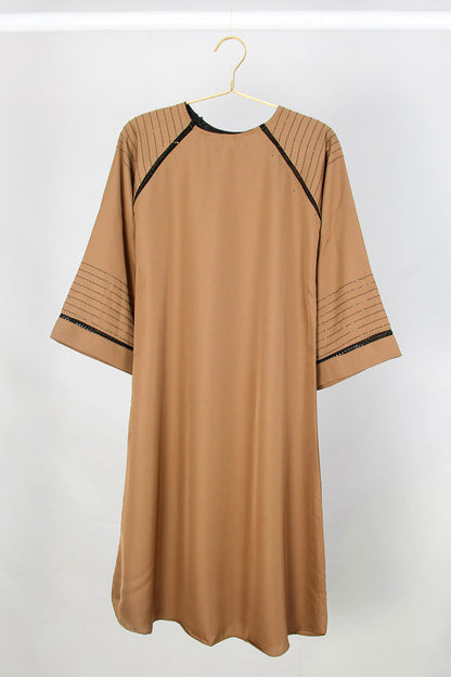 Fancy Kids Front Closed Abaya Camel