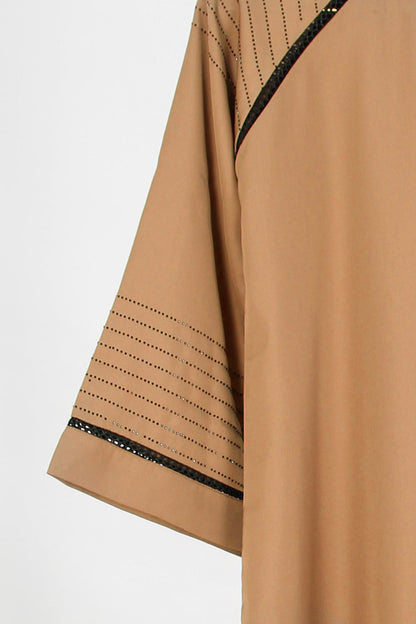 Fancy Kids Front Closed Abaya Camel