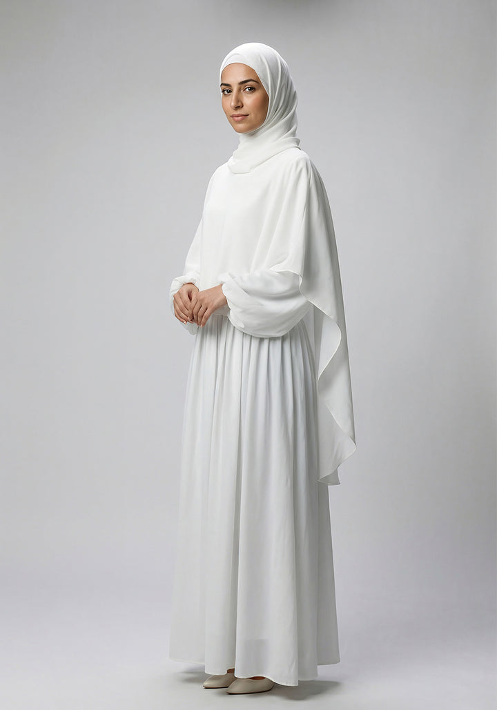 Classic Layered  Abaya - White