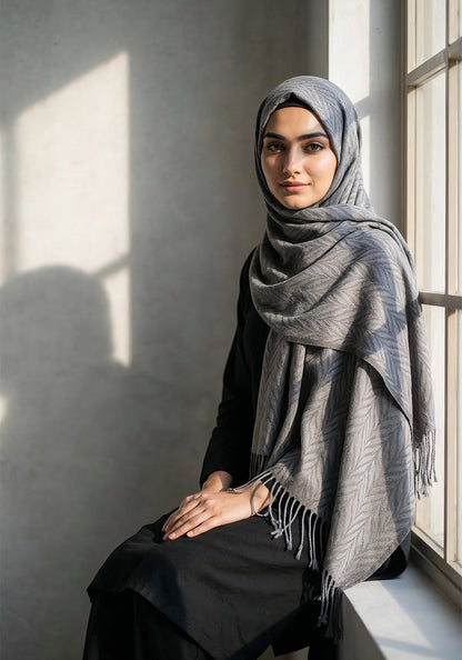 Palm Leaf Cashmere Hijab - Grey