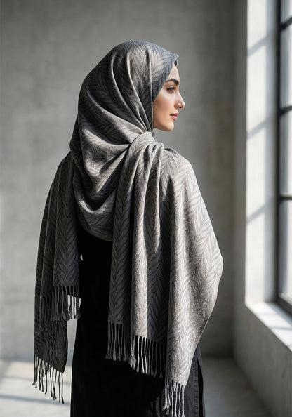 Palm Leaf Cashmere Hijab - Grey