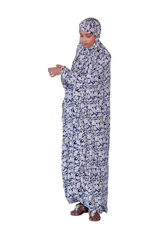 Printed Namaz Chadar - Navy Blue Jasmine Flower