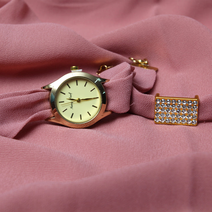 Matching Hijab, Watch & Bracelet Set - Tea Pink