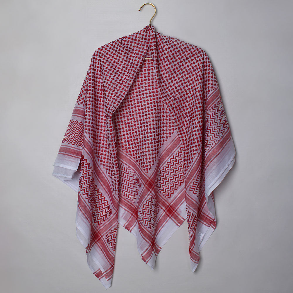 Red Arab Keffiyeh Hijab - Embroidered