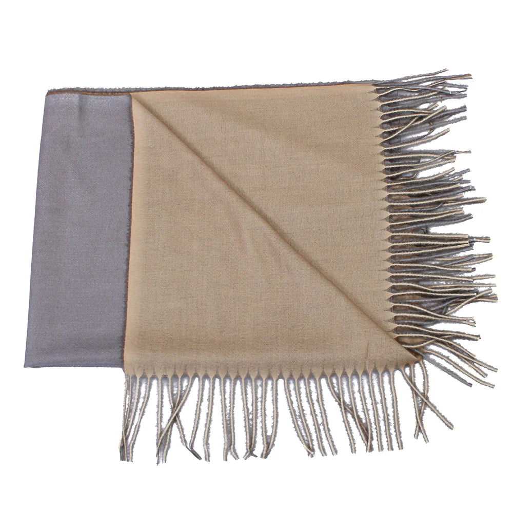 Dual Cashmere Hijab - Grey - Cream