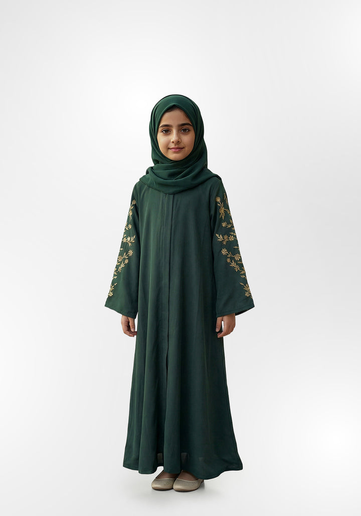 Bottle Green Handwork Kids Abaya