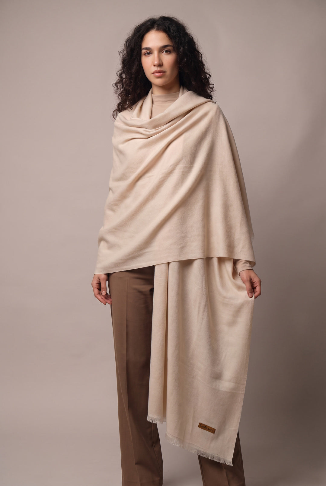 Woolen Cashmere Shawl-Cream