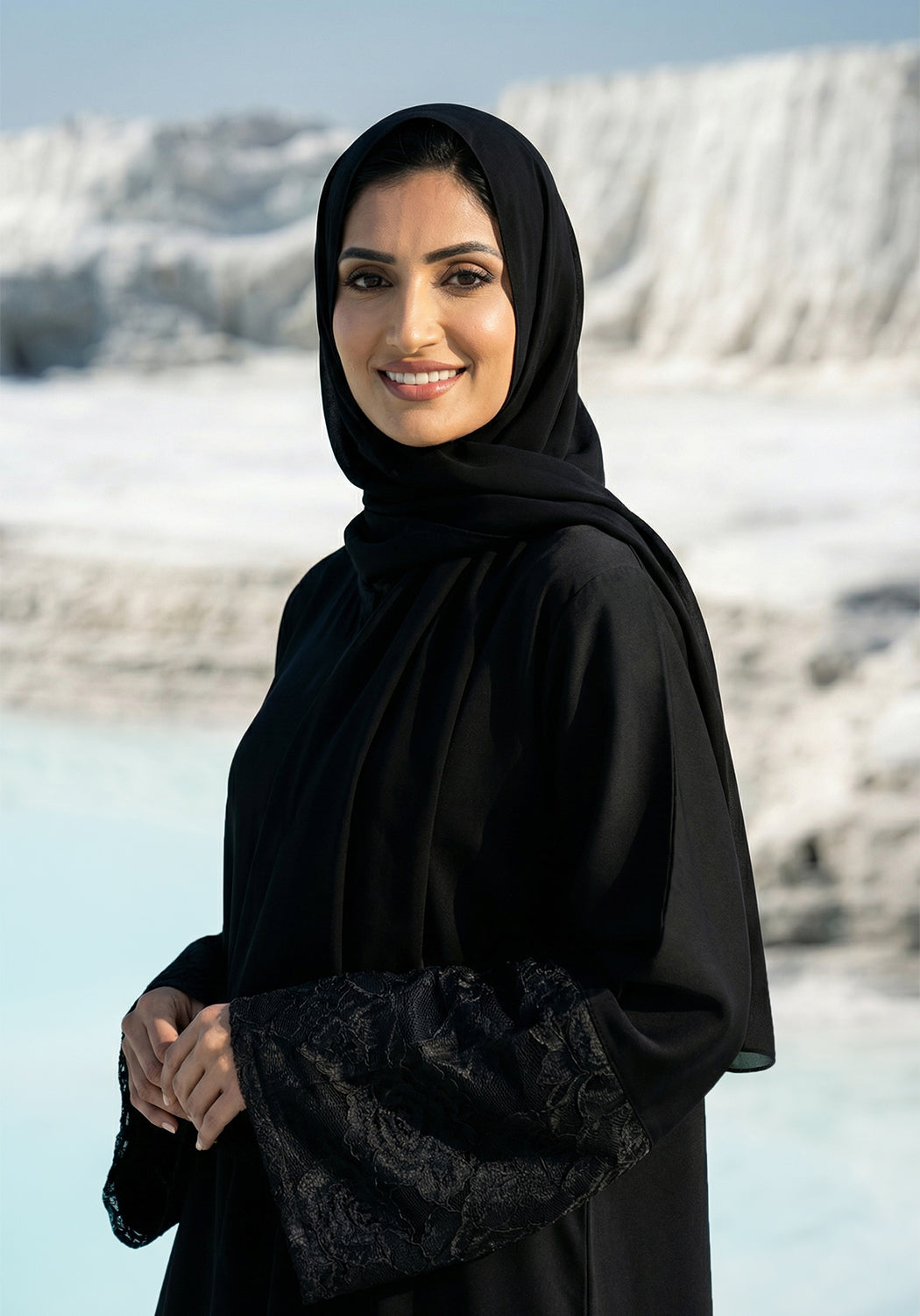 Black Front Close Embroidered  Abaya