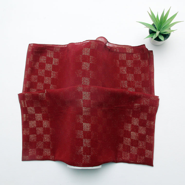 Chiffon Check Foil-Maroon