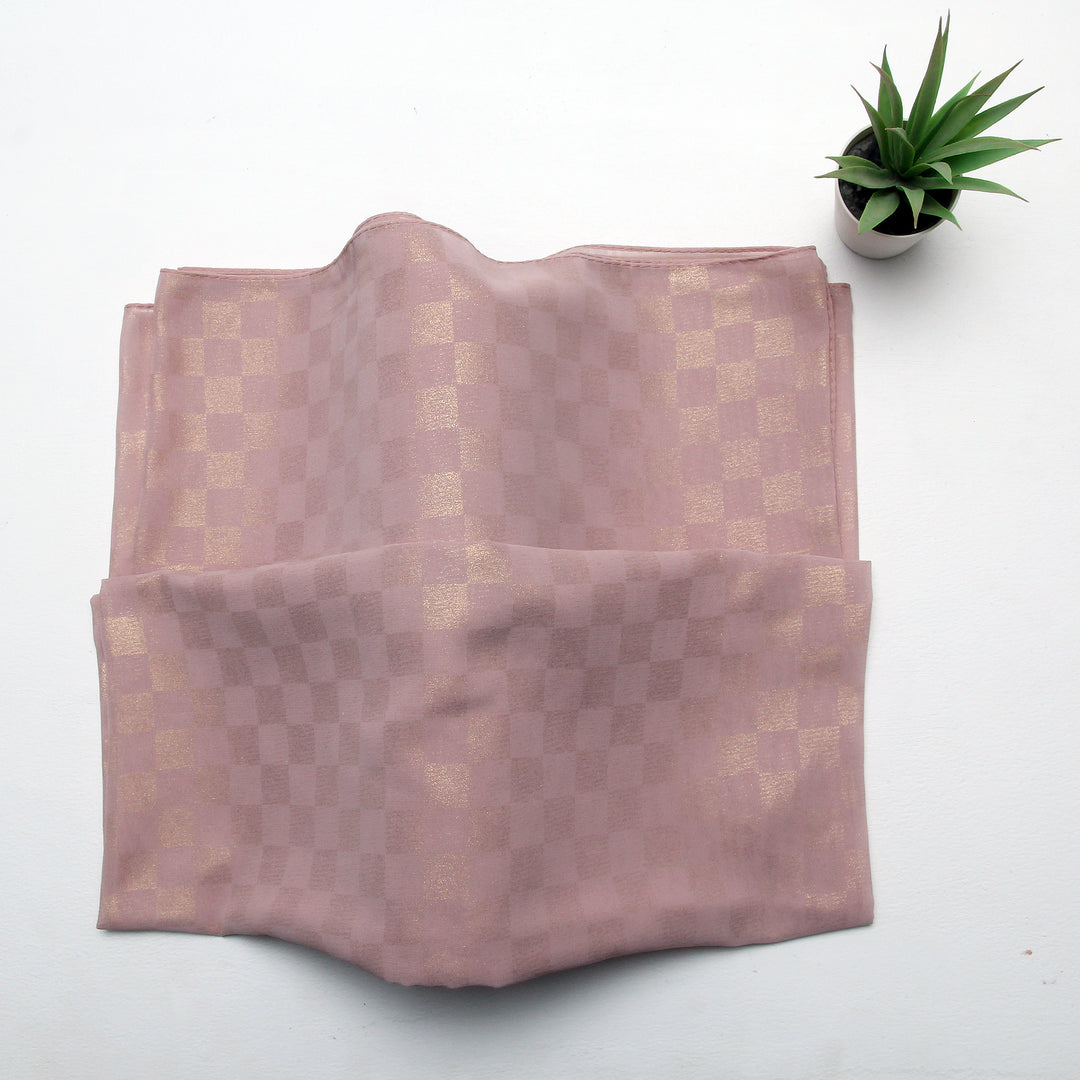 Chiffon Check Foil-Tea Pink