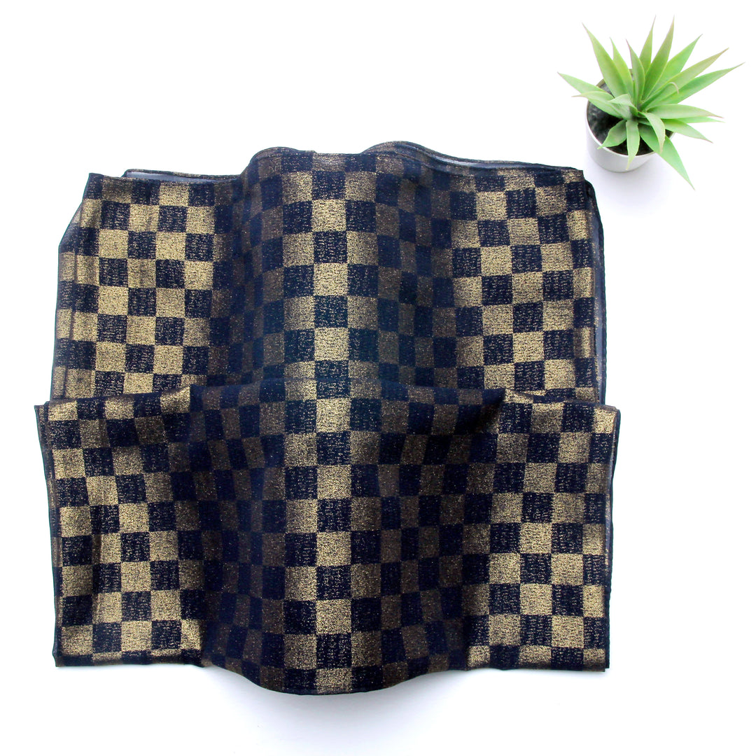 Chiffon Check Foil-Navy Blue