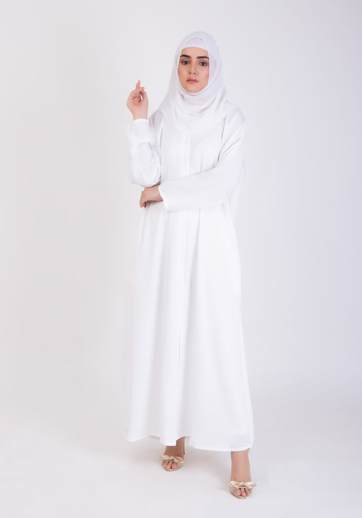 WHITE CLASSIC FRONT-OPEN ABAYA - Hijabi