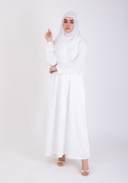 WHITE CLASSIC FRONT-OPEN ABAYA - Hijabi