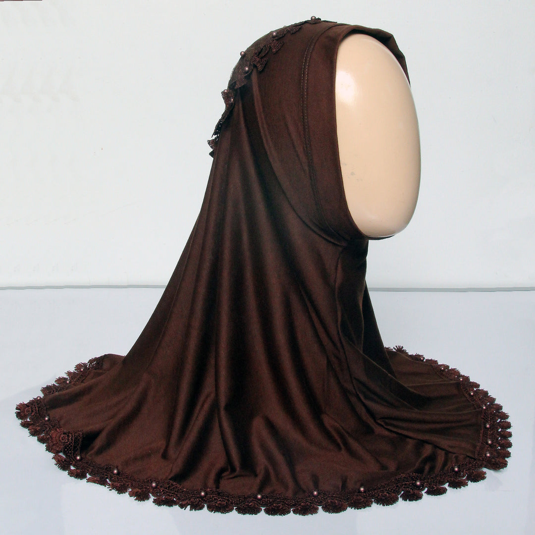 Kids Makhna Lace Hijab - Brown