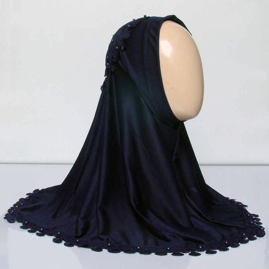 Kids Makhna Lace Hijab - Navy Blue