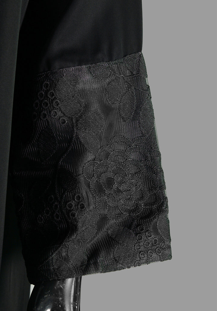 Black Front Close Embroidered  Abaya