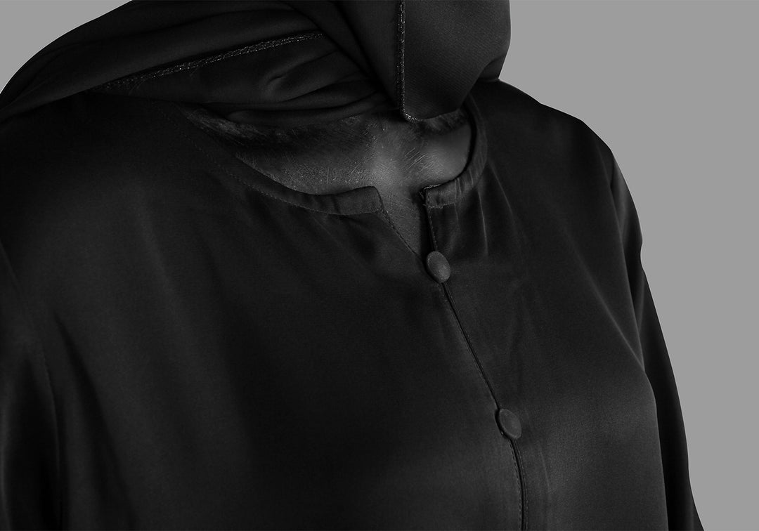Black Front Close Embroidered  Abaya