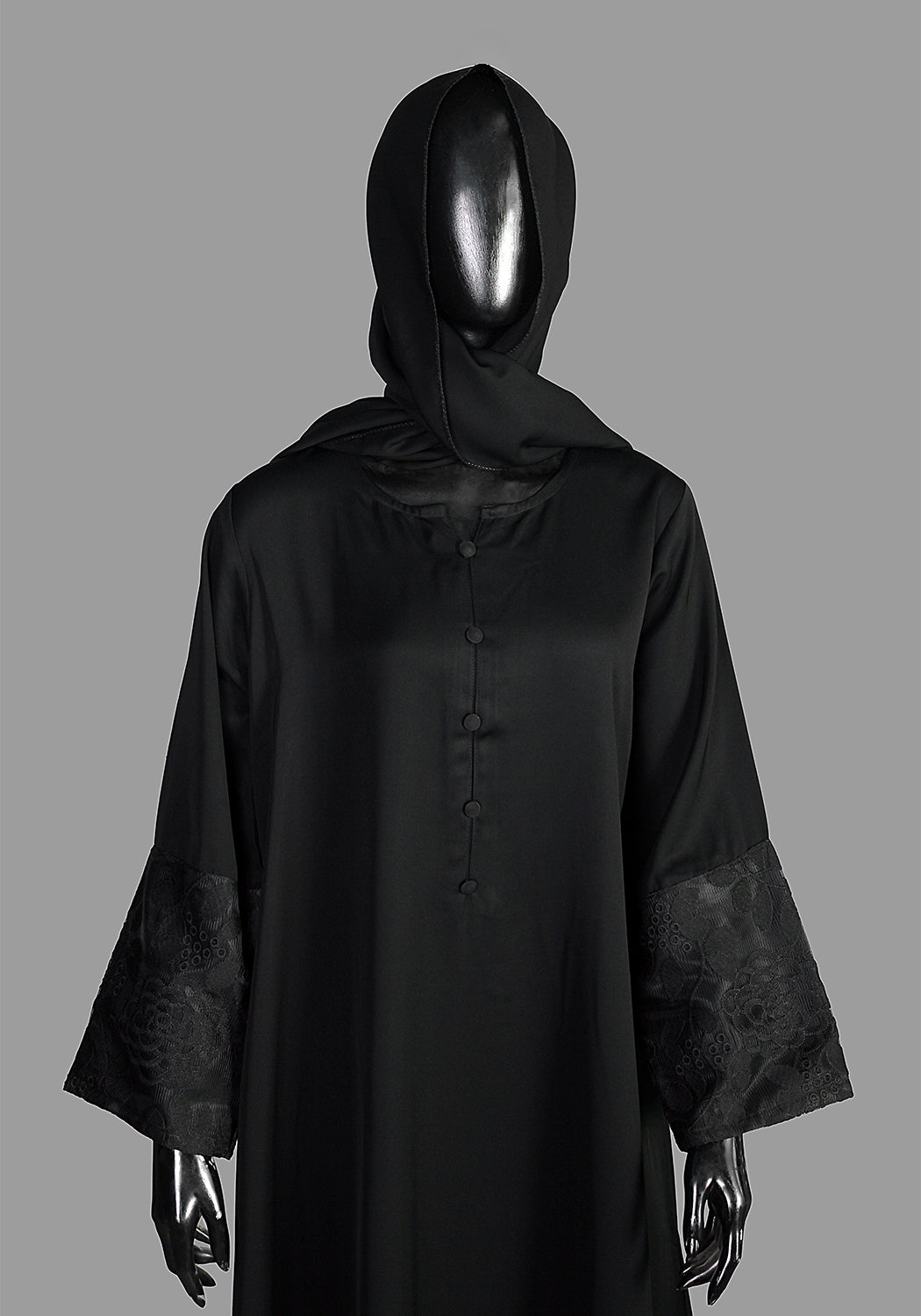 Black Front Close Embroidered  Abaya