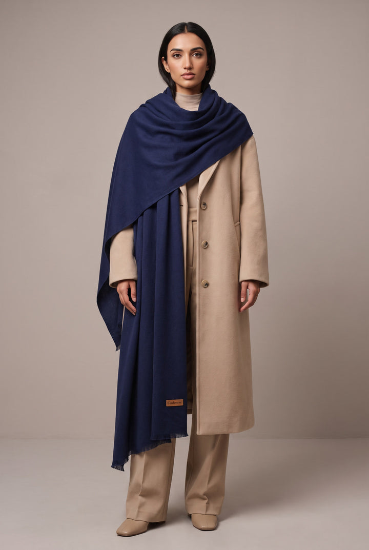 Woolen Cashmere Shawl-Navy Blue
