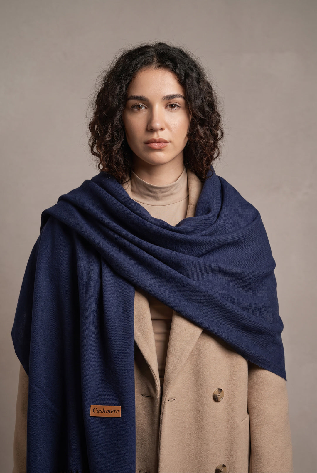 Woolen Cashmere Shawl-Navy Blue