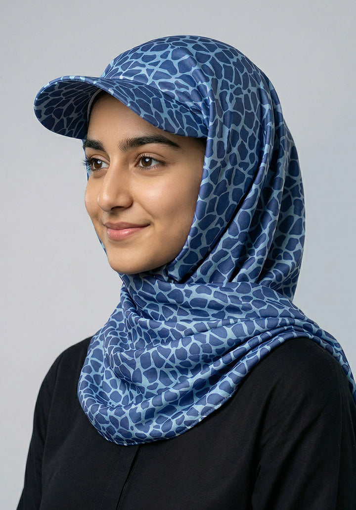 Turkish Hat Hijab - Cheeta Print - Blue