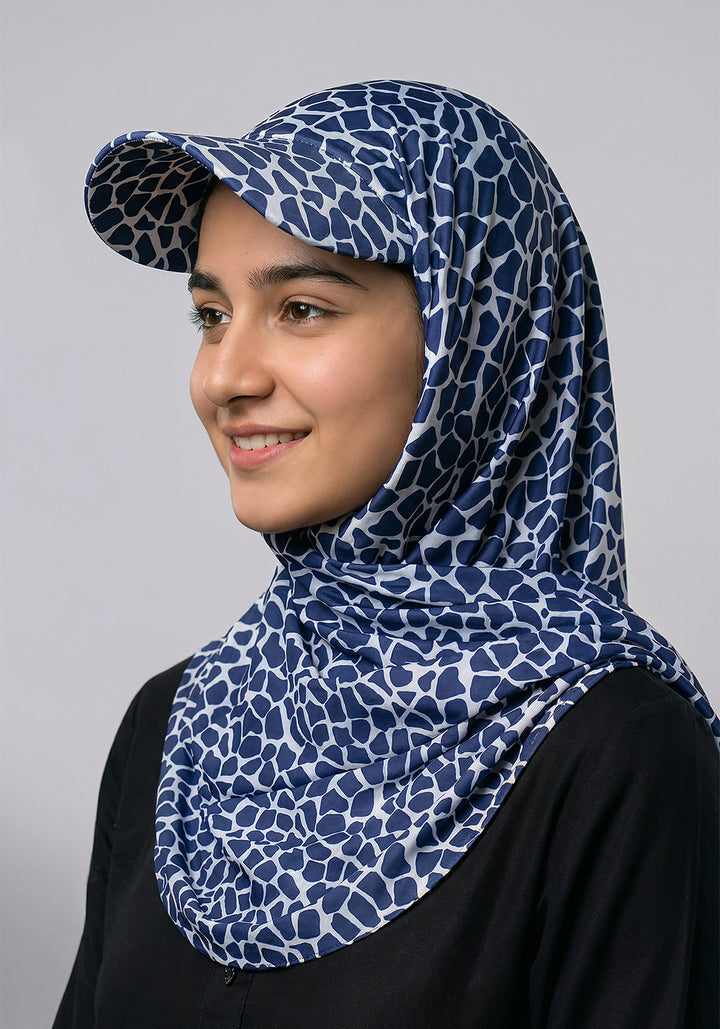 Turkish Hat Hijab - Cheeta Print - Navy Blue