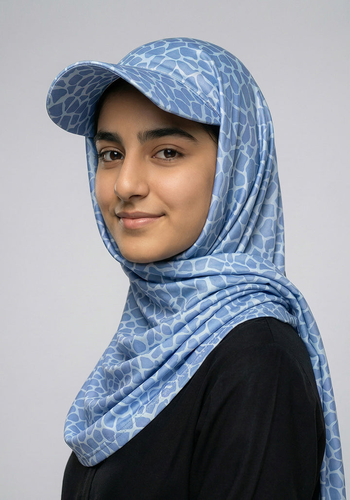 Turkish Hat Hijab - Cheeta Print - Sky Blue