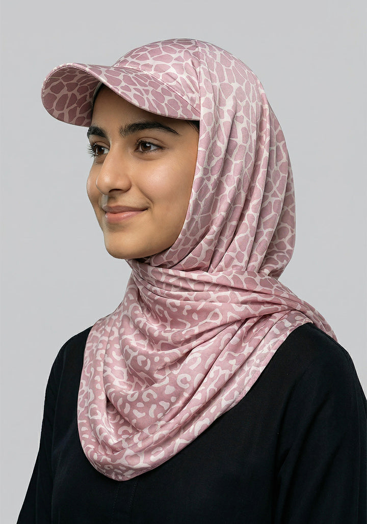 Turkish Hat Hijab - Cheeta Print - Tea Pink