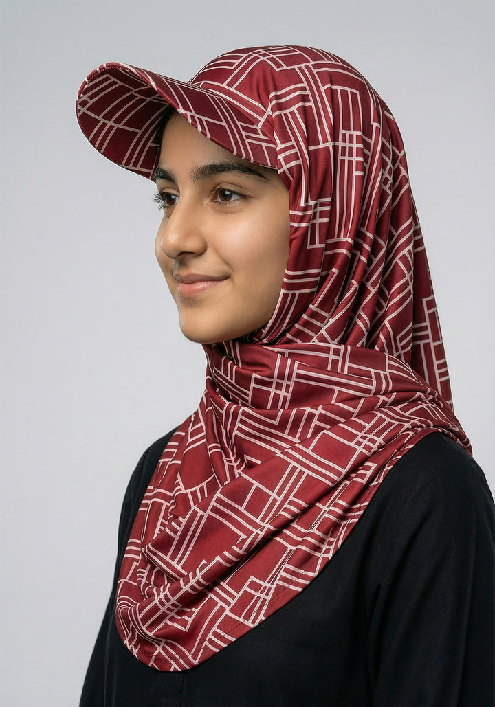 Turkish Hat Hijab - Patterned - Maroon