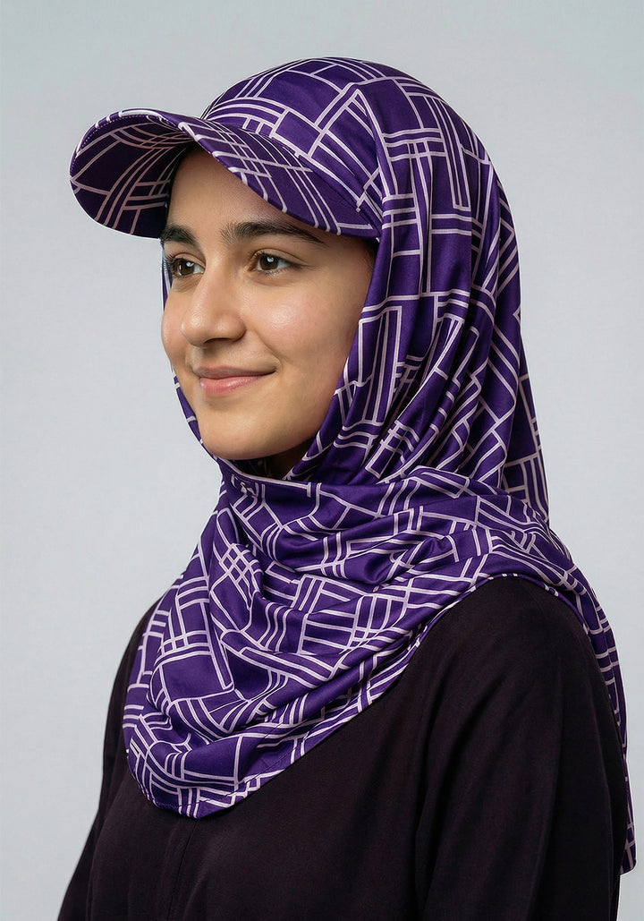 Turkish Hat Hijab - Patterned - Purple