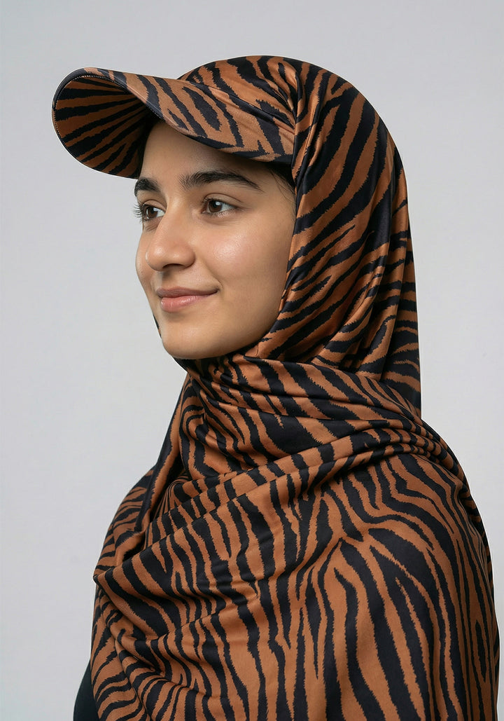 Turkish Hat Hijab - Zebra Print - Brown