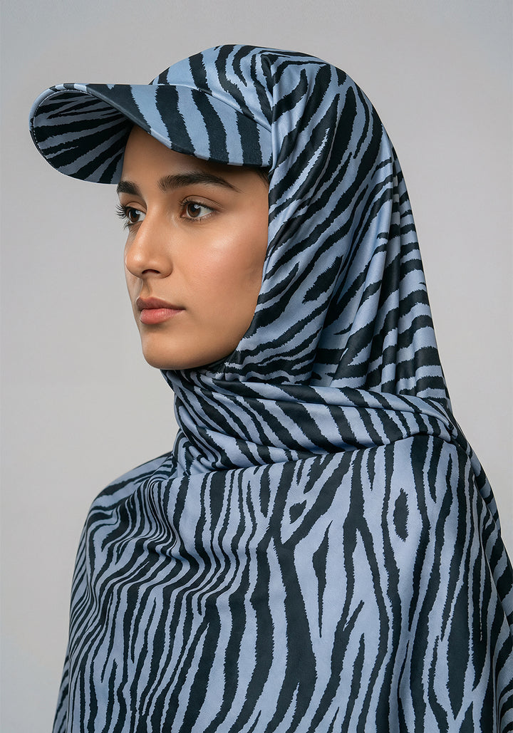 Turkish Hat Hijab - Zebra Print - Sky Blue