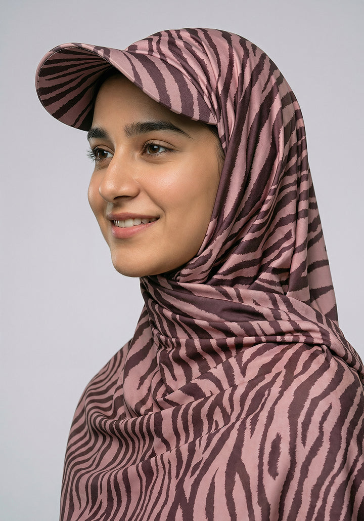 Turkish Hat Hijab - Zebra Print - Tea Pink