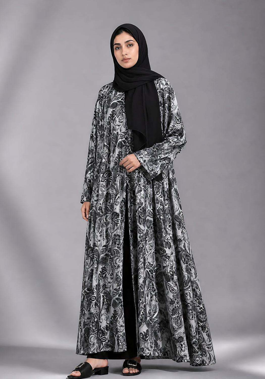Black and White Printed Abaya
