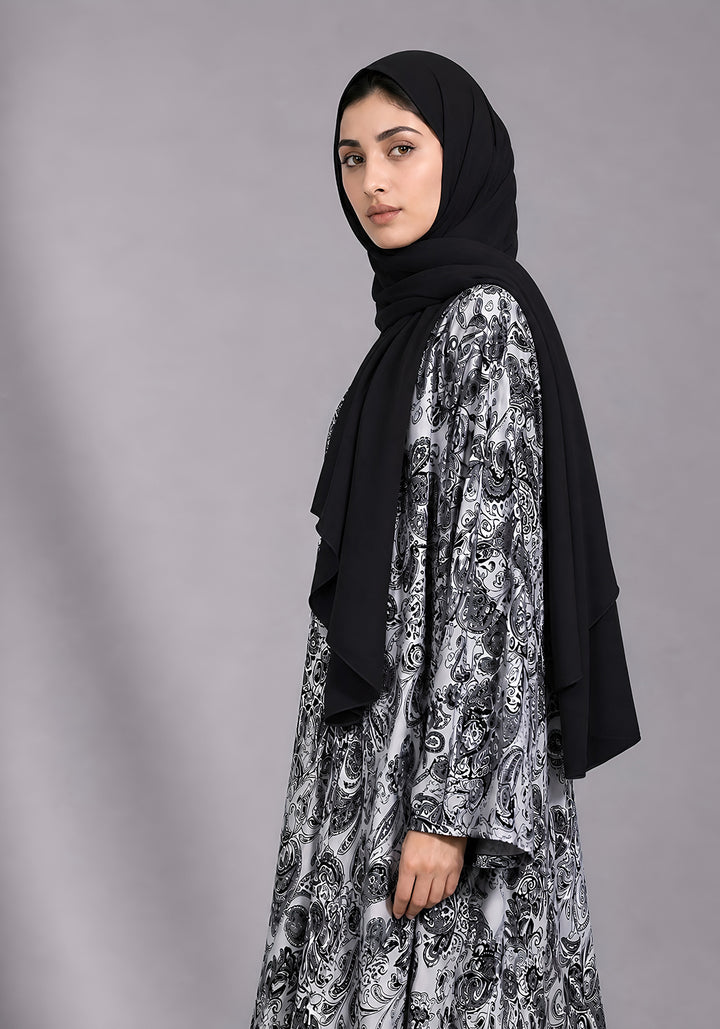Black and White Printed Abaya