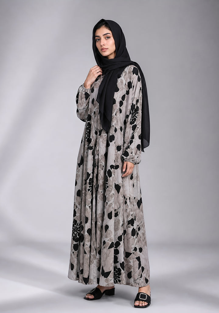 Black Grey Printed Abaya