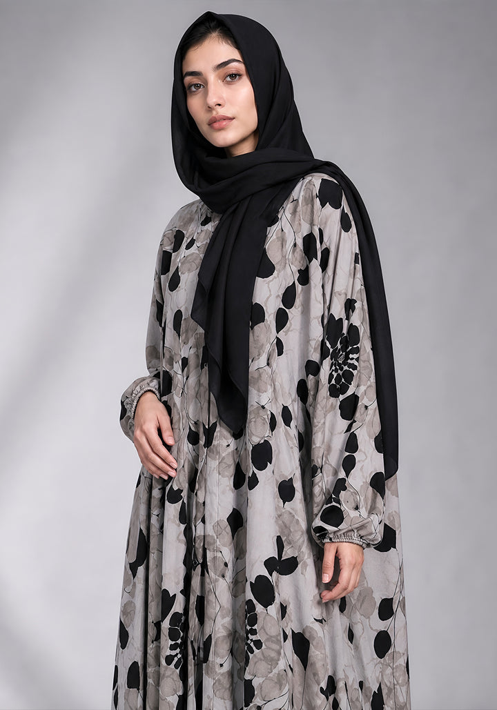 Black Grey Printed Abaya