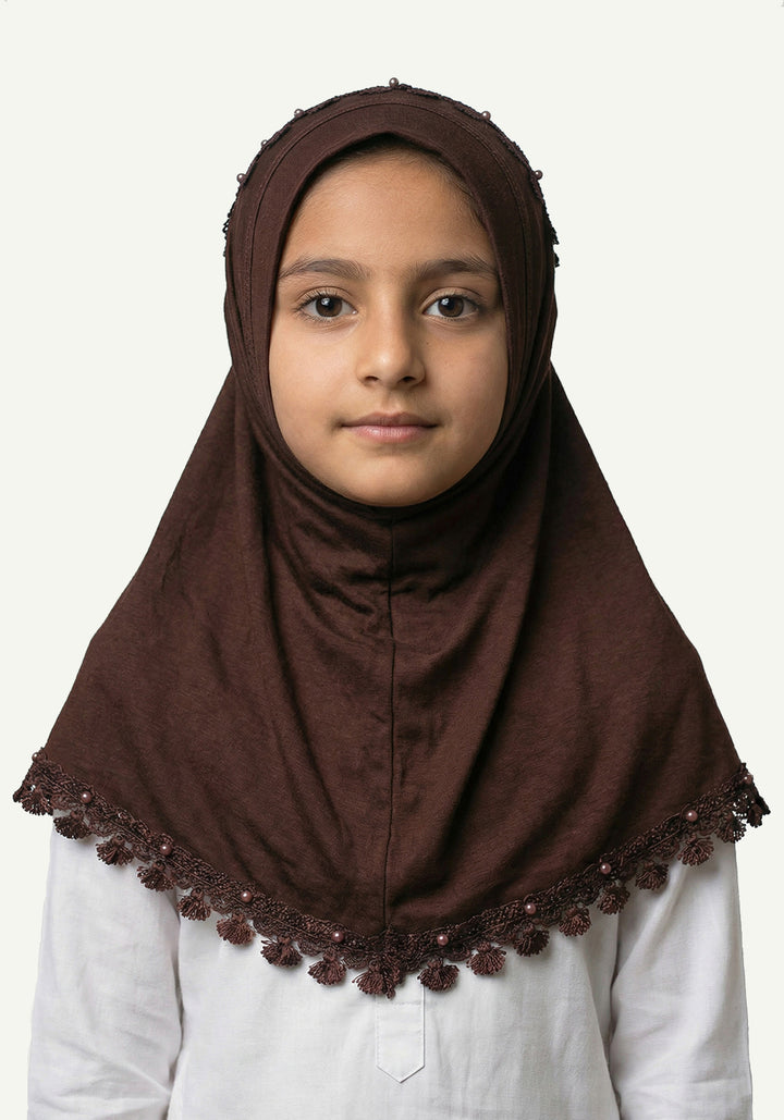Kids Makhna Lace Hijab - Brown
