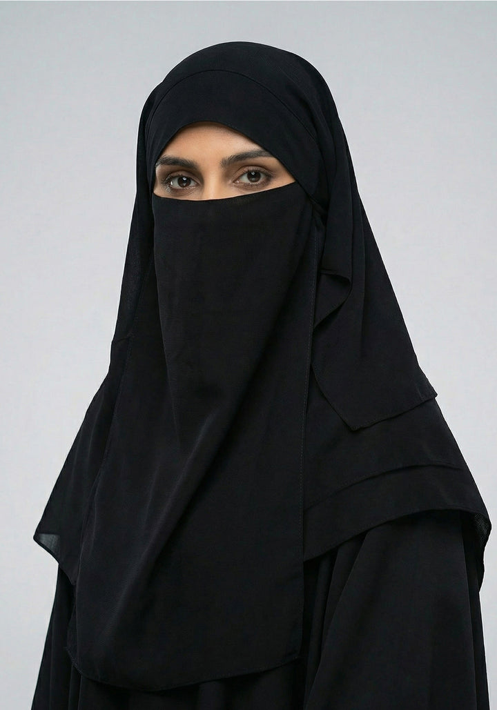 Three Layered Niqab Black