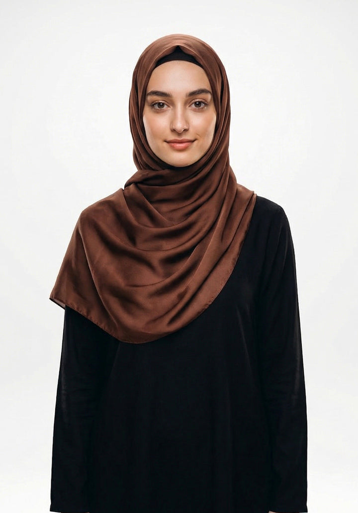 Marketa Silk Hijab - Dark Brown
