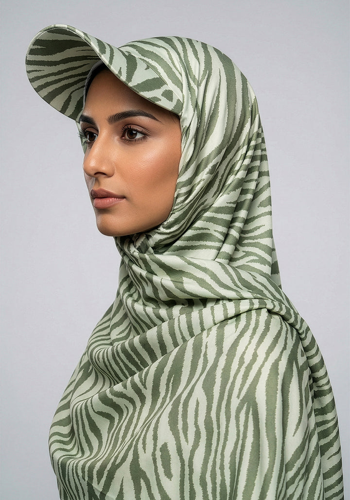 Turkish Hat Hijab - Zebra Print - Green