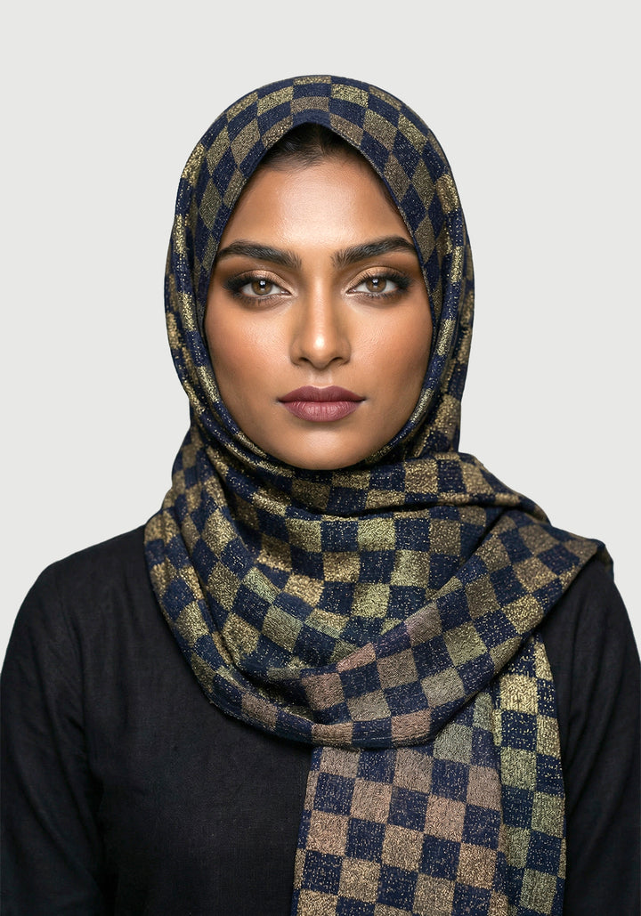 Chiffon Check Foil-Navy Blue