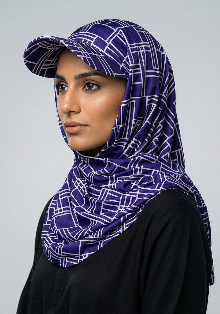 Turkish Hat Hijab - Patterned - Purple