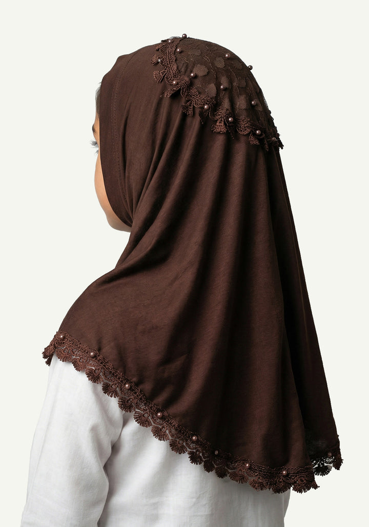 Kids Makhna Lace Hijab - Brown