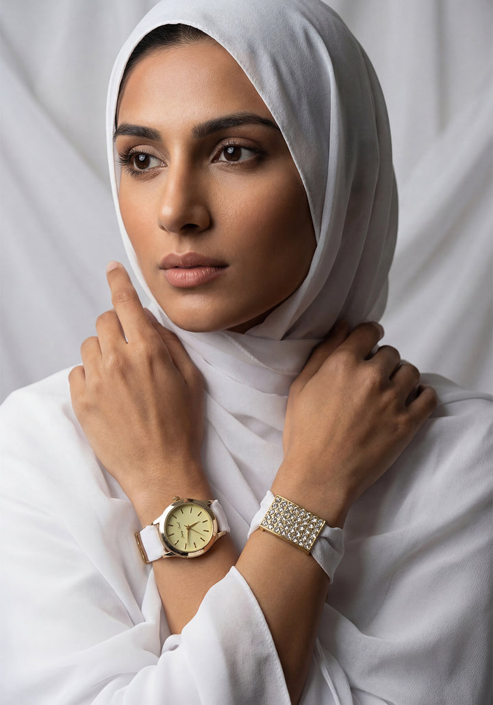 Matching Hijab, Watch & Bracelet Set - White